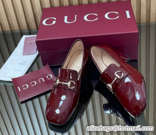 Classic Hot Gucci Loafer Pumps 5.5cm with Horsebit in Patent Leather Ancora Red 2025 832443