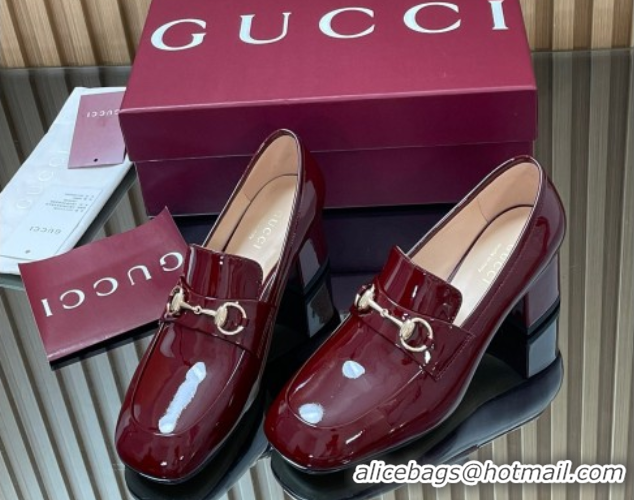 Classic Hot Gucci Loafer Pumps 5.5cm with Horsebit in Patent Leather Ancora Red 2025 832443