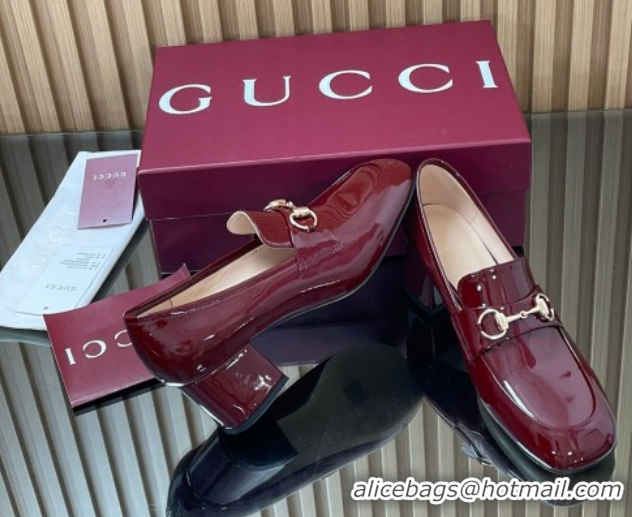 Classic Hot Gucci Loafer Pumps 5.5cm with Horsebit in Patent Leather Ancora Red 2025 832443