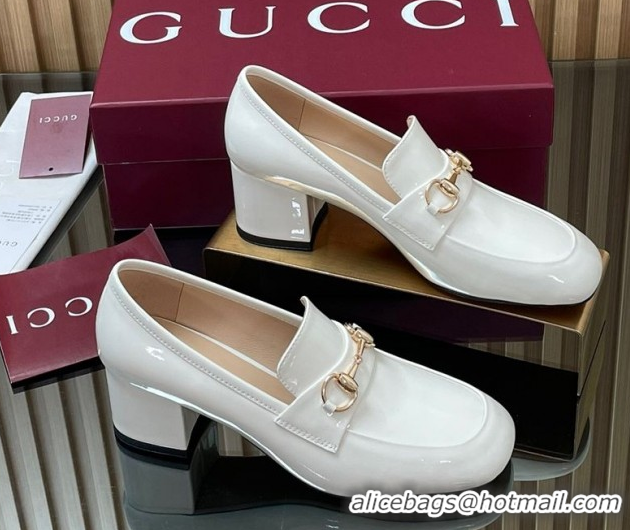 Purchase Gucci Loafer Pumps 5.5cm with Horsebit in Patent Leather White 2025 832443
