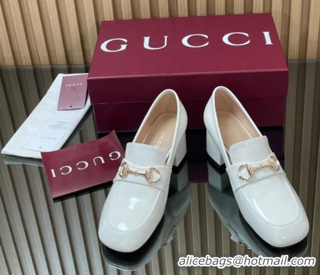 Purchase Gucci Loafer Pumps 5.5cm with Horsebit in Patent Leather White 2025 832443