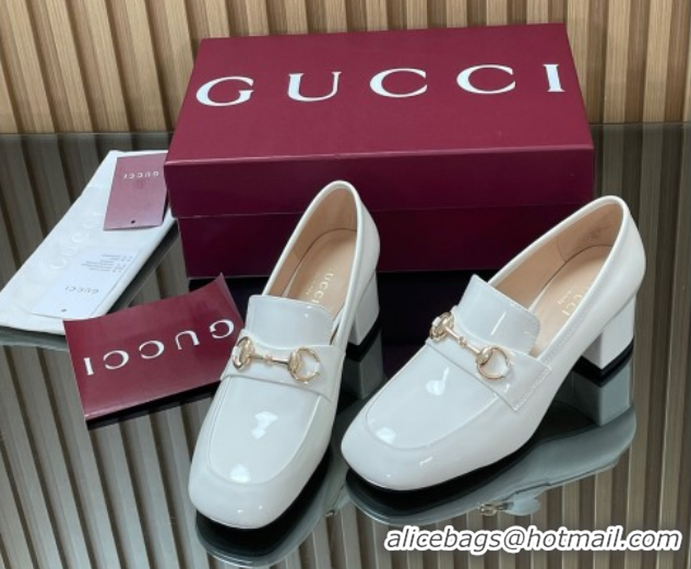 Purchase Gucci Loafer Pumps 5.5cm with Horsebit in Patent Leather White 2025 832443
