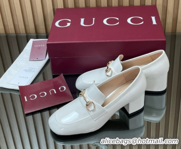 Purchase Gucci Loafer Pumps 5.5cm with Horsebit in Patent Leather White 2025 832443
