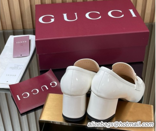 Purchase Gucci Loafer Pumps 5.5cm with Horsebit in Patent Leather White 2025 832443