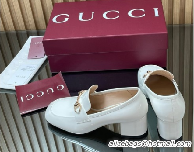 Purchase Gucci Loafer Pumps 5.5cm with Horsebit in Patent Leather White 2025 832443