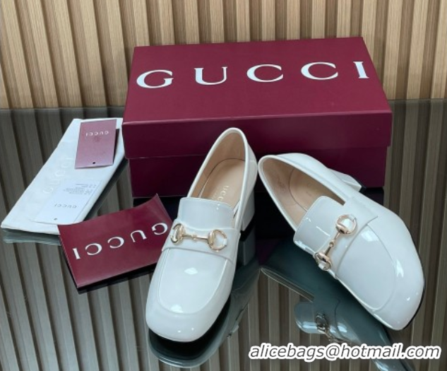 Purchase Gucci Loafer Pumps 5.5cm with Horsebit in Patent Leather White 2025 832443