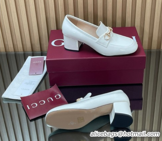 Purchase Gucci Loafer Pumps 5.5cm with Horsebit in Patent Leather White 2025 832443