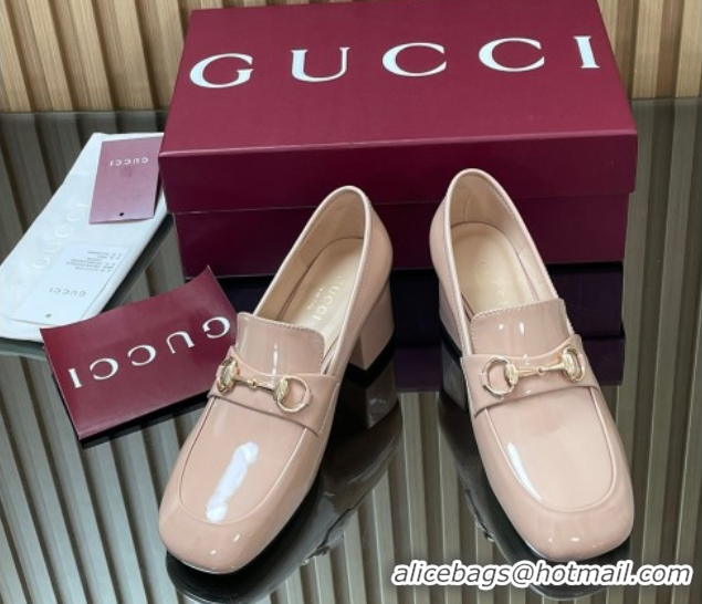 Good Quality Gucci Loafer Pumps 5.5cm with Horsebit in Patent Leather Light Pink 2025 832443
