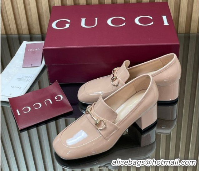 Good Quality Gucci Loafer Pumps 5.5cm with Horsebit in Patent Leather Light Pink 2025 832443