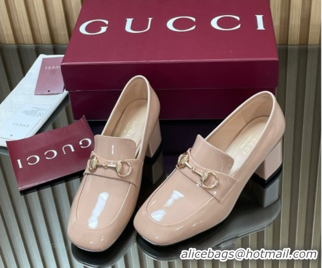Good Quality Gucci Loafer Pumps 5.5cm with Horsebit in Patent Leather Light Pink 2025 832443
