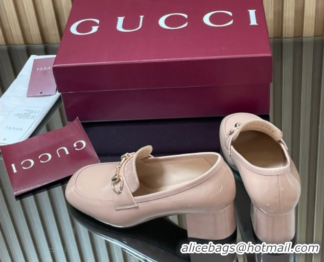 Good Quality Gucci Loafer Pumps 5.5cm with Horsebit in Patent Leather Light Pink 2025 832443