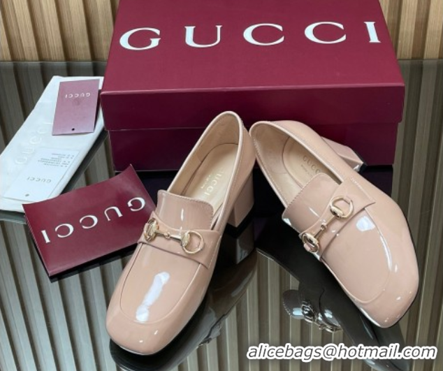 Good Quality Gucci Loafer Pumps 5.5cm with Horsebit in Patent Leather Light Pink 2025 832443