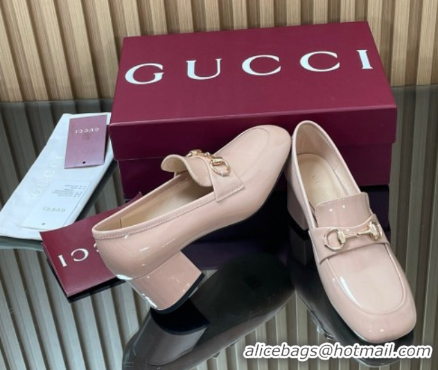Good Quality Gucci Loafer Pumps 5.5cm with Horsebit in Patent Leather Light Pink 2025 832443