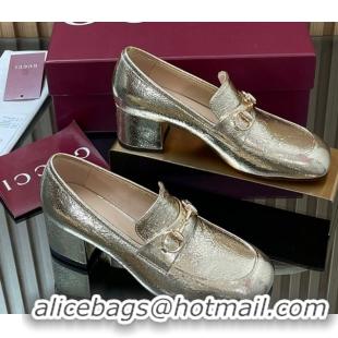 Grade Quality Gucci Loafer Pumps 5.5cm with Horsebit in Metallic Leather Gold 832443