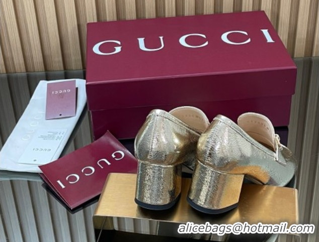 Grade Quality Gucci Loafer Pumps 5.5cm with Horsebit in Metallic Leather Gold 832443