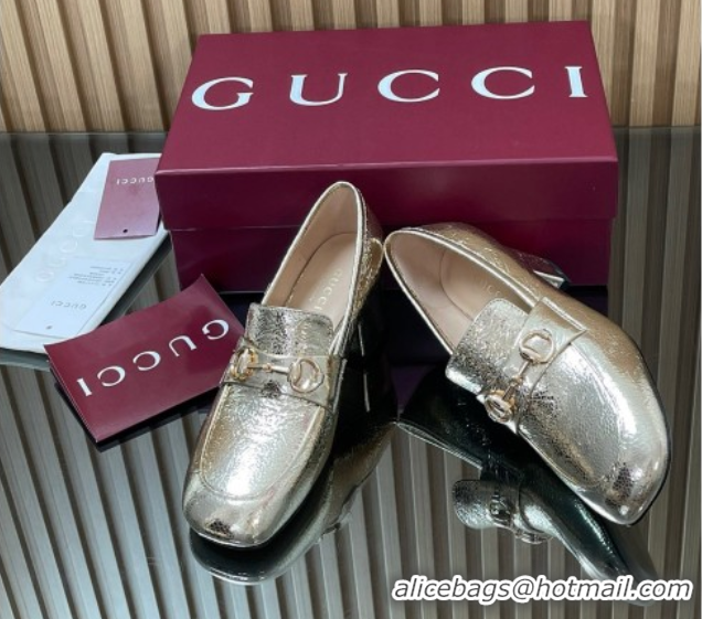Grade Quality Gucci Loafer Pumps 5.5cm with Horsebit in Metallic Leather Gold 832443