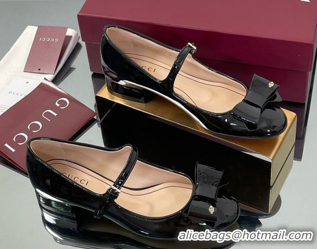 Luxurious Gucci Bow Mary Jane Ballet Flats in Patent Leather Black 835748
