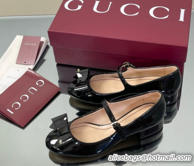 Luxurious Gucci Bow Mary Jane Ballet Flats in Patent Leather Black 835748