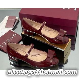 Best Product Gucci Bow Mary Jane Ballet Flats in Patent Leather Ancora Red 2025 835748