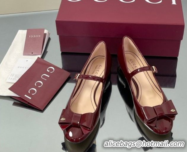 Best Product Gucci Bow Mary Jane Ballet Flats in Patent Leather Ancora Red 2025 835748