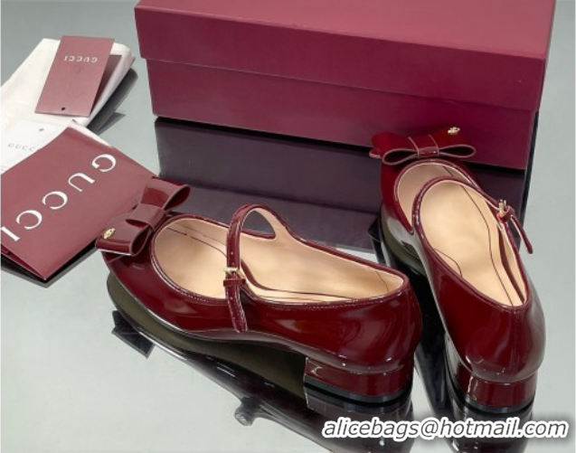 Best Product Gucci Bow Mary Jane Ballet Flats in Patent Leather Ancora Red 2025 835748