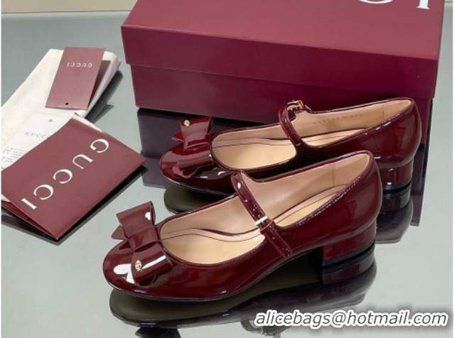 Best Product Gucci Bow Mary Jane Ballet Flats in Patent Leather Ancora Red 2025 835748