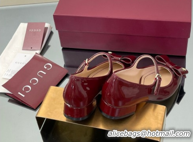 Best Product Gucci Bow Mary Jane Ballet Flats in Patent Leather Ancora Red 2025 835748