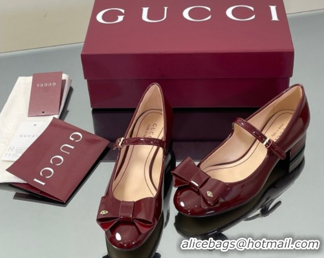 Best Product Gucci Bow Mary Jane Ballet Flats in Patent Leather Ancora Red 2025 835748