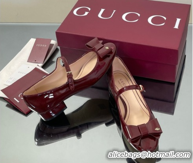 Best Product Gucci Bow Mary Jane Ballet Flats in Patent Leather Ancora Red 2025 835748
