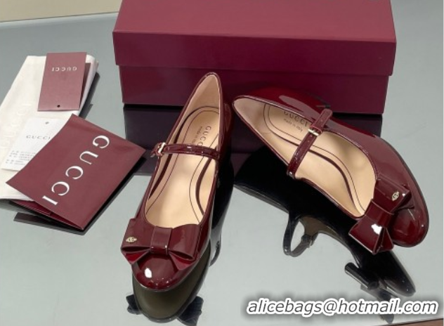 Best Product Gucci Bow Mary Jane Ballet Flats in Patent Leather Ancora Red 2025 835748