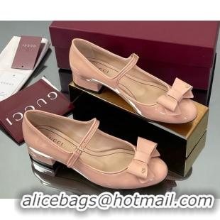 Charming Gucci Bow Mary Jane Ballet Flats in Patent Leather Light Pink 2025 835748