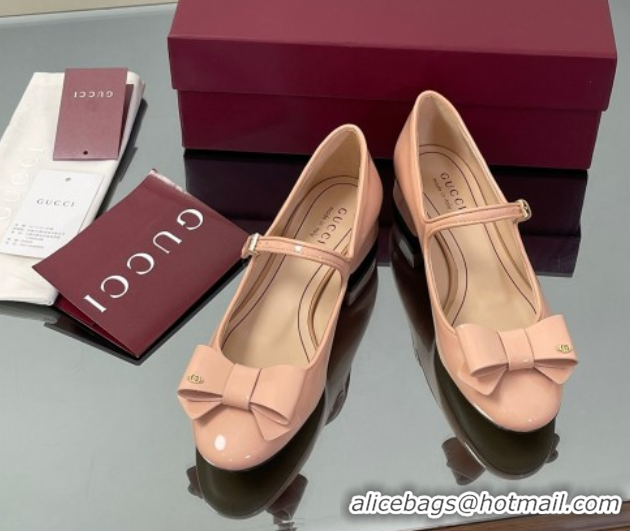 Charming Gucci Bow Mary Jane Ballet Flats in Patent Leather Light Pink 2025 835748