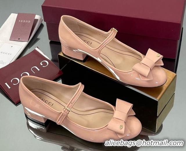 Charming Gucci Bow Mary Jane Ballet Flats in Patent Leather Light Pink 2025 835748