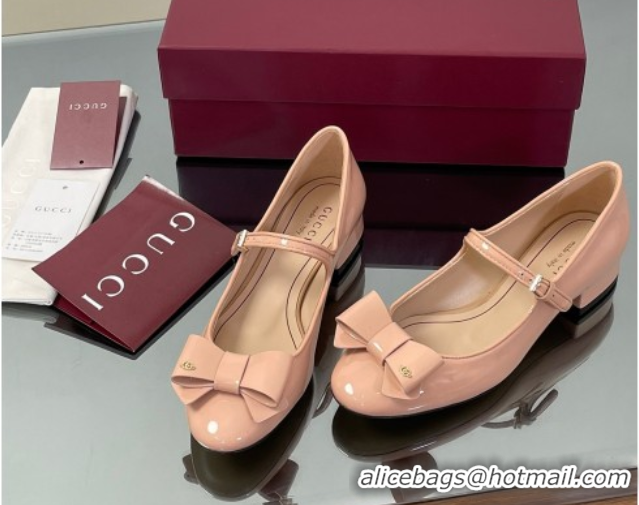 Charming Gucci Bow Mary Jane Ballet Flats in Patent Leather Light Pink 2025 835748