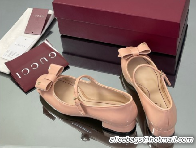 Charming Gucci Bow Mary Jane Ballet Flats in Patent Leather Light Pink 2025 835748