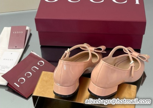 Charming Gucci Bow Mary Jane Ballet Flats in Patent Leather Light Pink 2025 835748