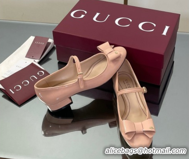 Charming Gucci Bow Mary Jane Ballet Flats in Patent Leather Light Pink 2025 835748