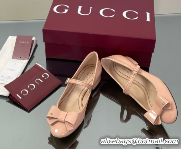 Charming Gucci Bow Mary Jane Ballet Flats in Patent Leather Light Pink 2025 835748