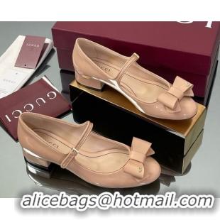 Unique Style Gucci Bow Mary Jane Ballet Flats in Patent Leather Nude 2025 835748