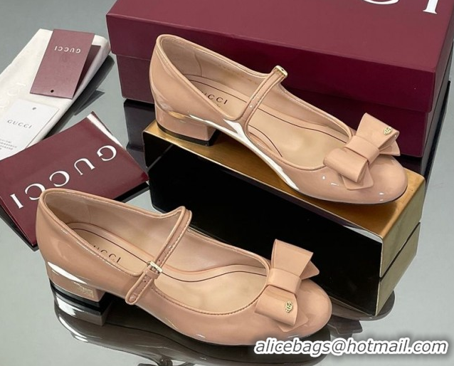 Unique Style Gucci Bow Mary Jane Ballet Flats in Patent Leather Nude 2025 835748