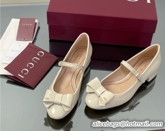 Most Popular Gucci Bow Mary Jane Ballet Flats in Patent Leather White 2025 835748