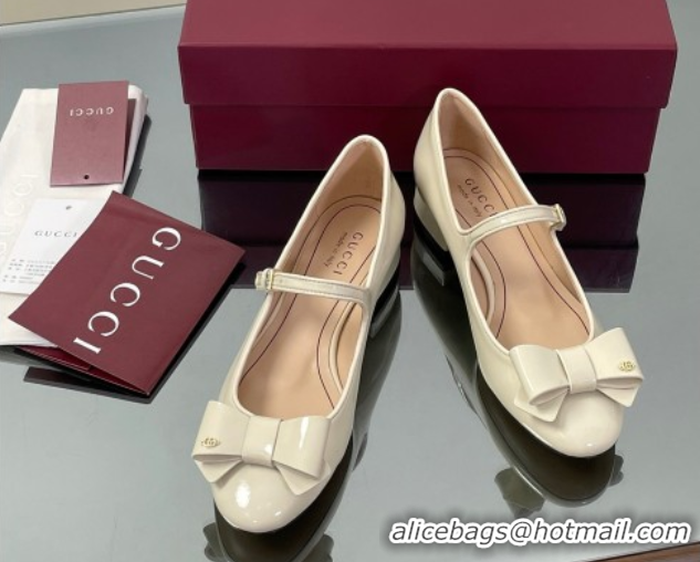 Most Popular Gucci Bow Mary Jane Ballet Flats in Patent Leather White 2025 835748