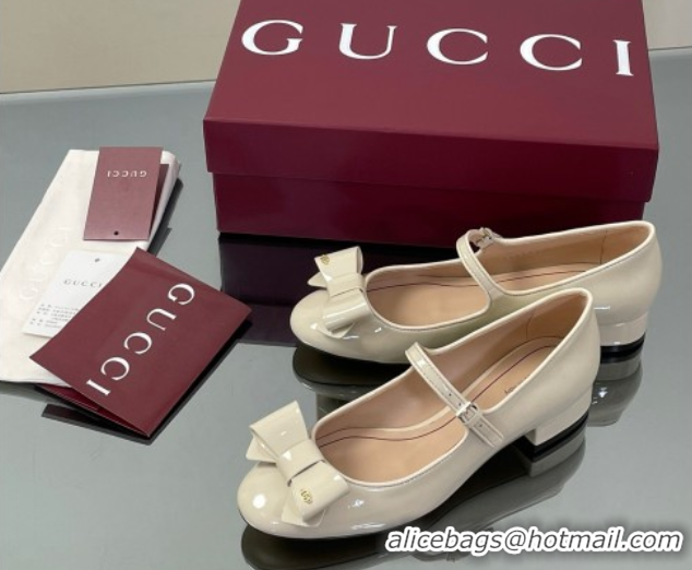 Most Popular Gucci Bow Mary Jane Ballet Flats in Patent Leather White 2025 835748