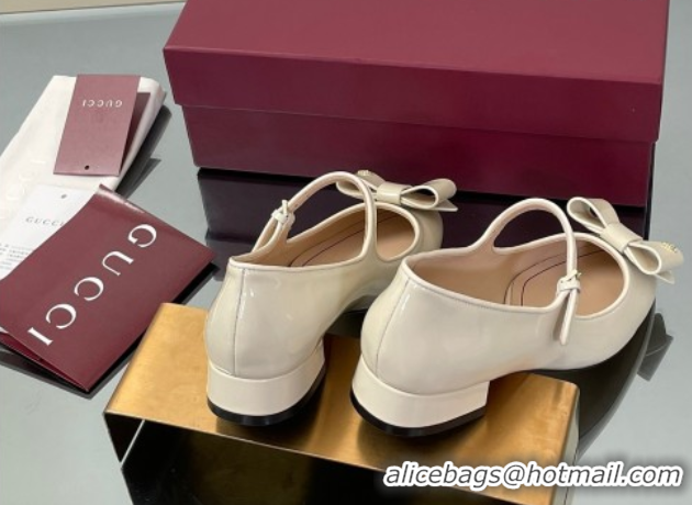 Most Popular Gucci Bow Mary Jane Ballet Flats in Patent Leather White 2025 835748