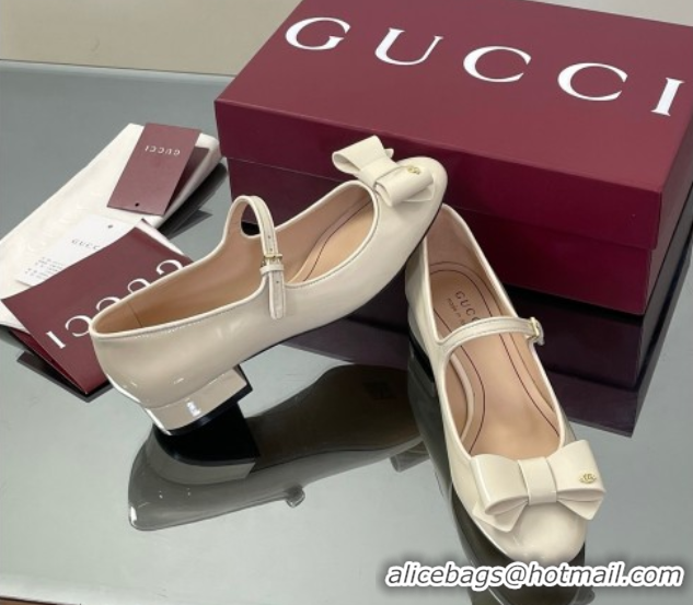 Most Popular Gucci Bow Mary Jane Ballet Flats in Patent Leather White 2025 835748