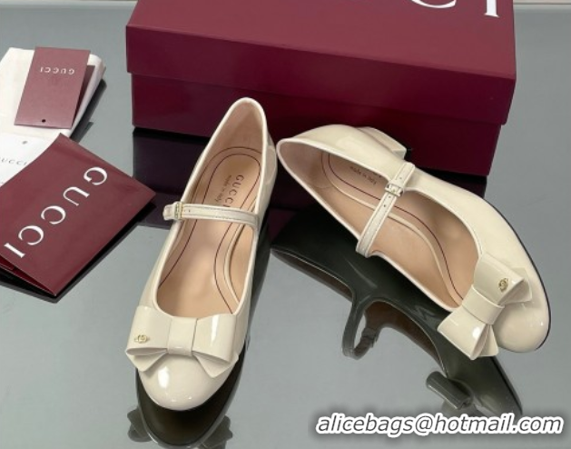 Most Popular Gucci Bow Mary Jane Ballet Flats in Patent Leather White 2025 835748