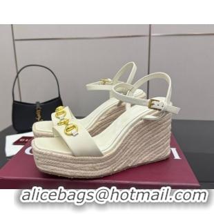 Original Cheap Gucci Espadrille Wedge Sandals 10cm in Leather with Horsebit White 2025 GG082802