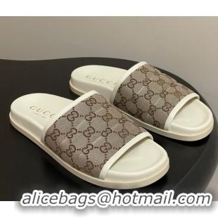Good Product Gucci GG Canvas Flat Slides Sandal Beige 2025 GG082803