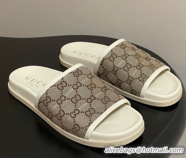 Good Product Gucci GG Canvas Flat Slides Sandal Beige 2025 GG082803