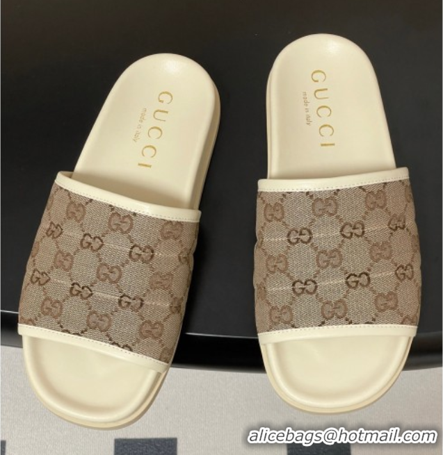 Good Product Gucci GG Canvas Flat Slides Sandal Beige 2025 GG082803